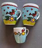 Babette bekers met vogel en lieveheersbeestje - 3 stuks, Huis en Inrichting, Keuken | Servies, Gebruikt, Babette's, Keramiek, Ophalen of Verzenden