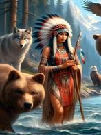 Diamond Painting Indiaan beer wolf vogel 50x40cm, Ophalen of Verzenden, Nieuw, Knutselwerk