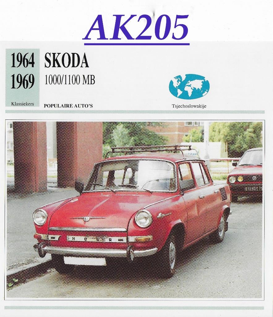 Ak205 autokaart skoda 1000 / 1100 mb ( 1964 - 1969 ), Ophalen of Verzenden, Zo goed als nieuw, Auto's