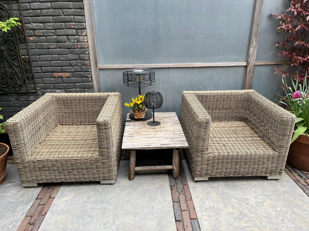 Set luxe tuinstoelen, 2st, Wicker 85dx85bx65h, netjes, Gebruikt, Loungeset, Wicker, Stoel