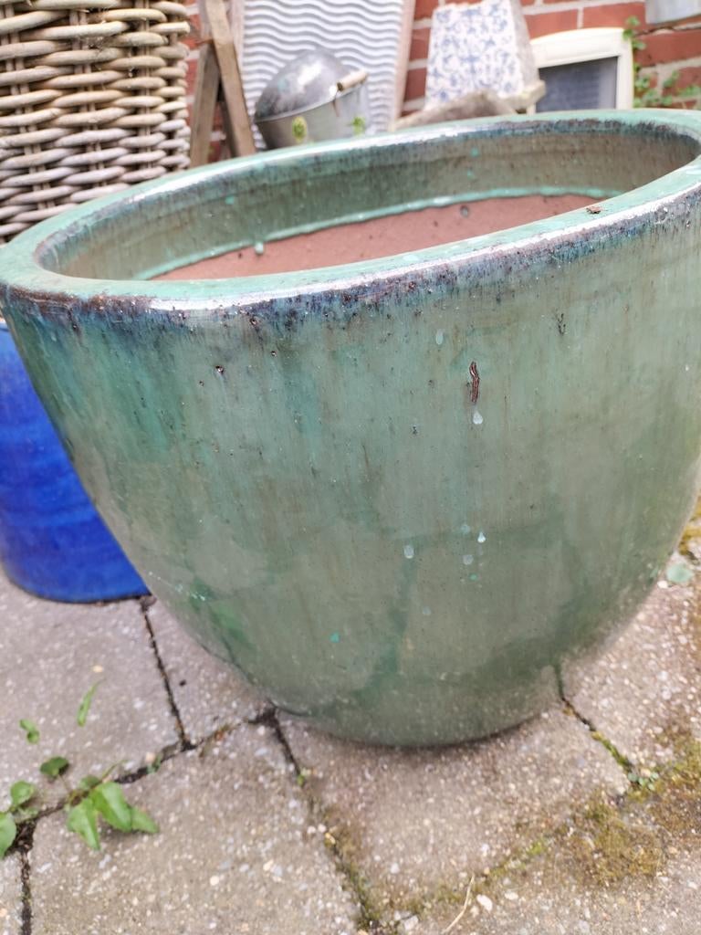 Grote geglazuurde keramiek plantenbak bloempot, Tuin en Terras, Bloempotten, Ophalen, 40 cm of meer, Rond, Binnen