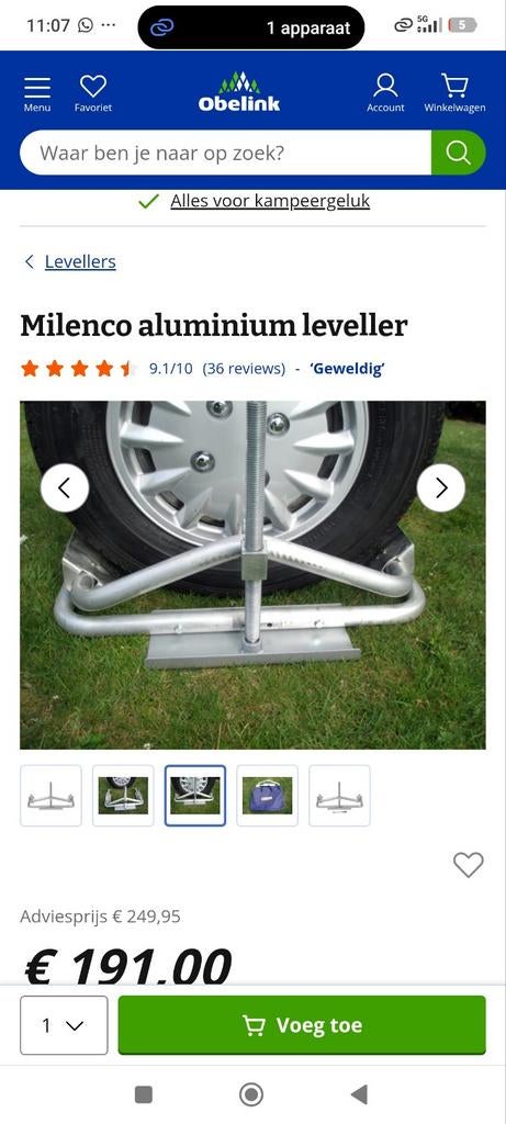 Milenco aluminium leveller voor caravan/camper, Ophalen