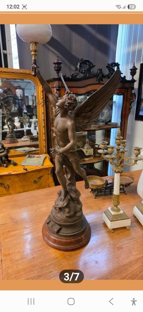 Grote antieke beeld olielamp gesigneerd, Antiek en Kunst, Antiek | Lampen, Ophalen