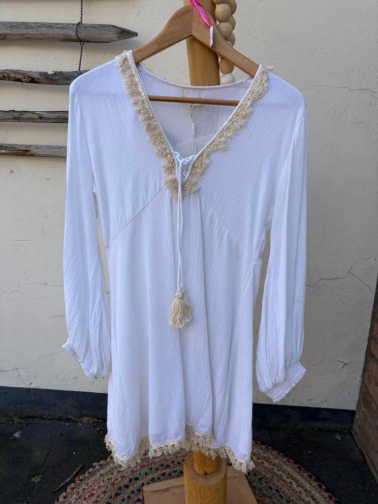 Boho jurkjes/blouse voor festival - Nieuw met kaartje, Kleding | Dames, Jurken, Nieuw, Maat 38/40 (M), Beige, Boven de knie, Ophalen of Verzenden
