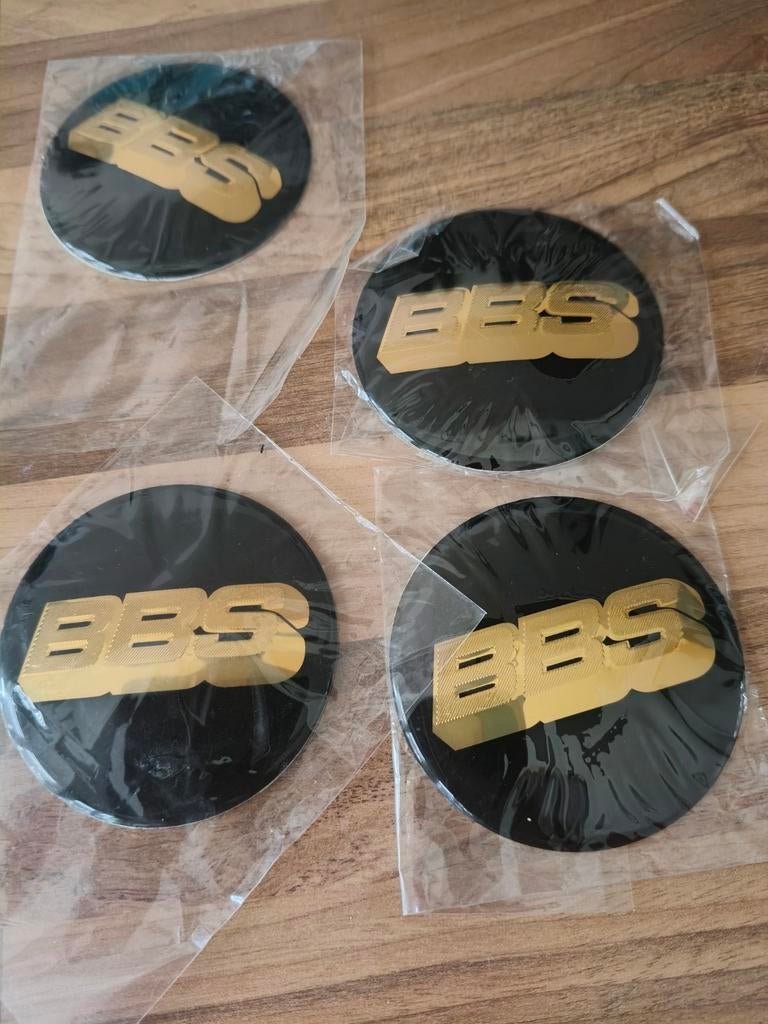 Set van 4 BBS Naafkapstickers - Zwart/Goud, Ophalen of Verzenden
