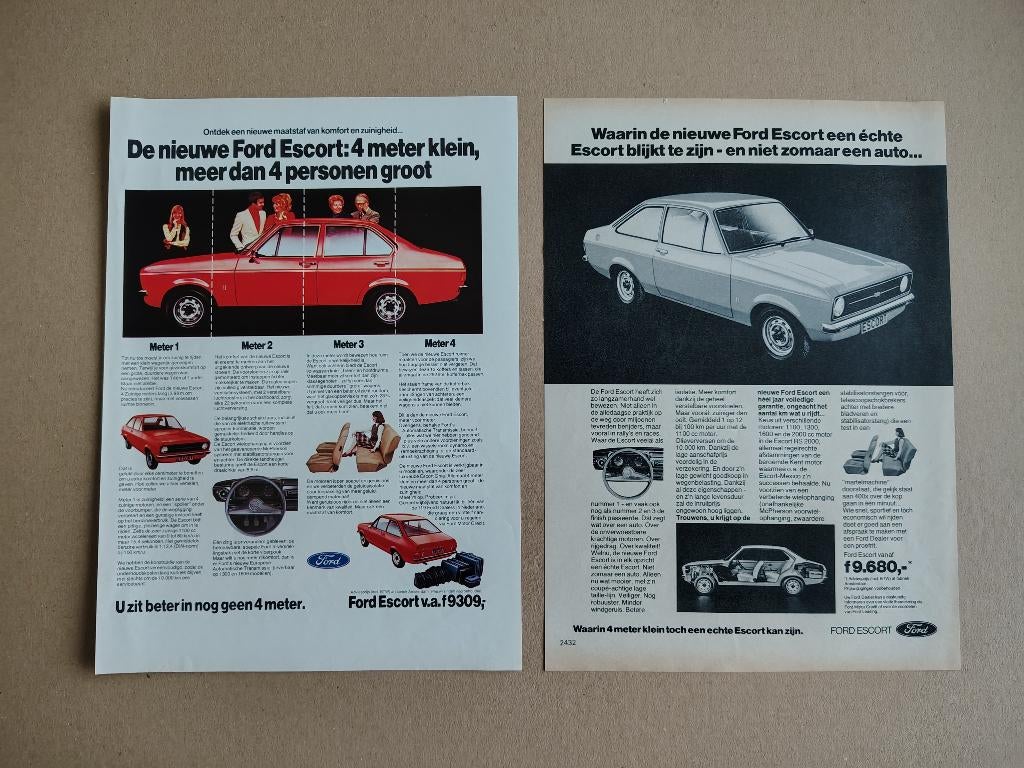 2x Reclame (uit oud tijdschrift) Ford Escort (1974), Verzenden, Gebruikt, Auto's