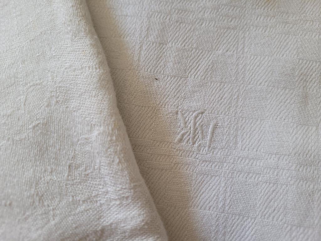 2 antieke theedoeken met monogram, Heikant 21 Kaatsheuvel, Wit, Belle Vieille Brocante, Zo goed als nieuw