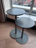 Set van 2 groene bijzettafels, Huis en Inrichting, Tafels | Bijzettafels, Minder dan 55 cm, Gebruikt, Metaal of Aluminium, Rond