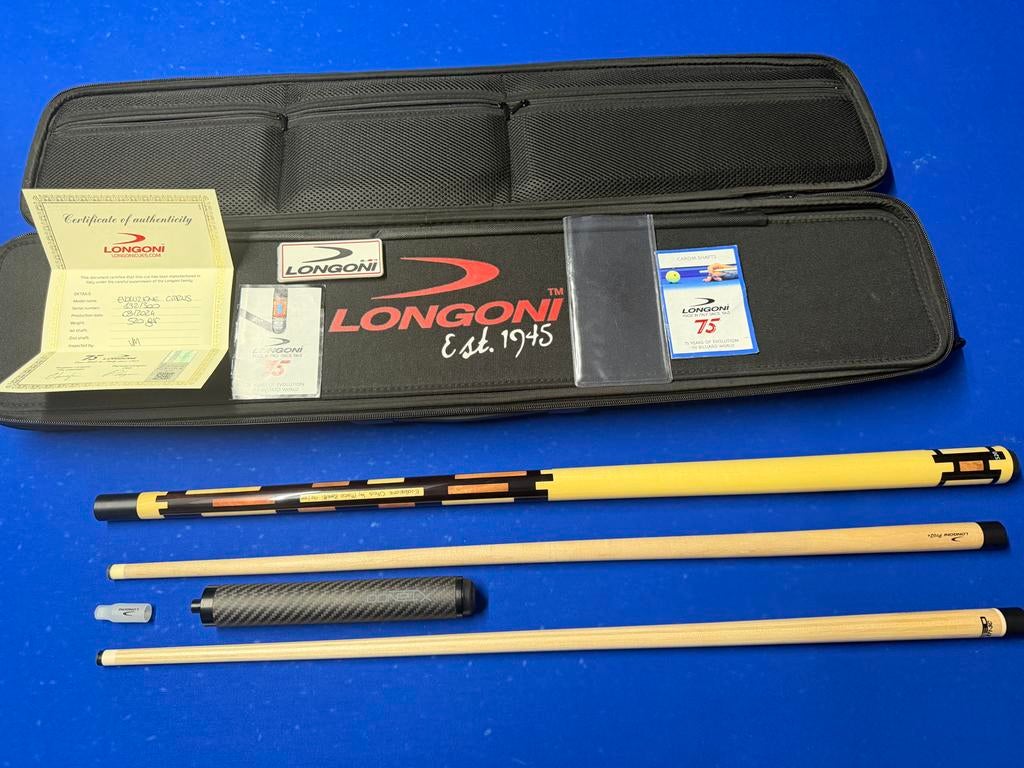 Longoni Zannetti Citrus Biljartkeu Set - Nieuwstaat, Sport en Fitness, Verzenden, Nieuw, Keu of Ballen