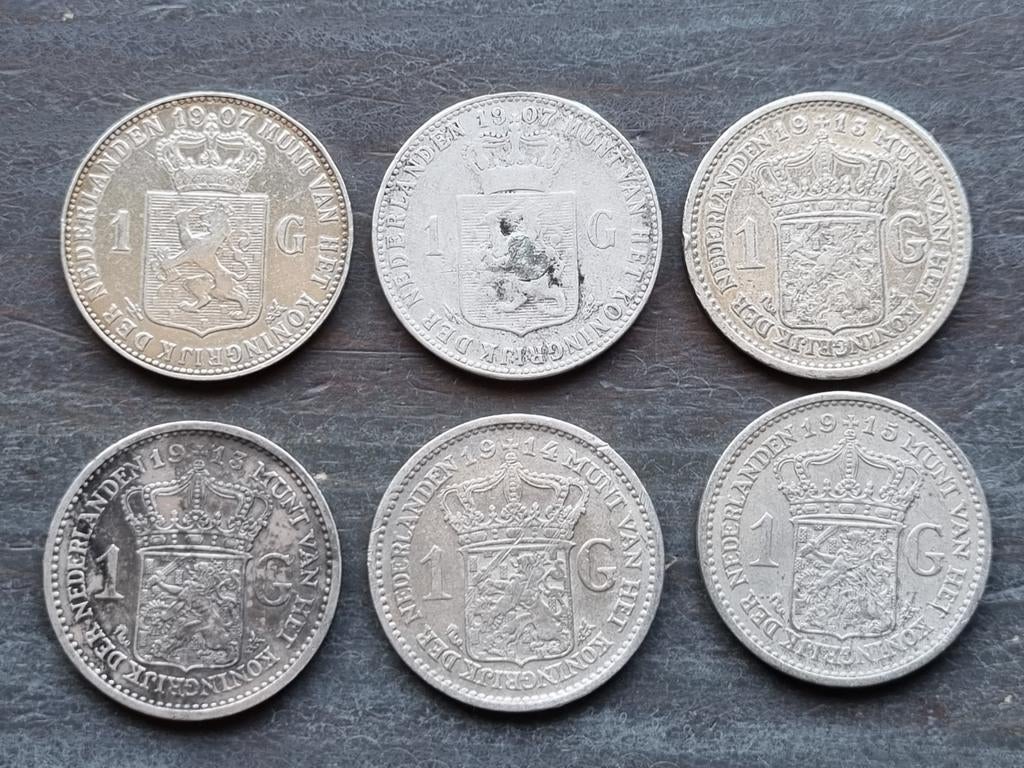 6 guldens Wilhelmina, Postzegels en Munten, Munten | Nederland, Ophalen of Verzenden, Koningin Wilhelmina, 1 gulden, Zilver