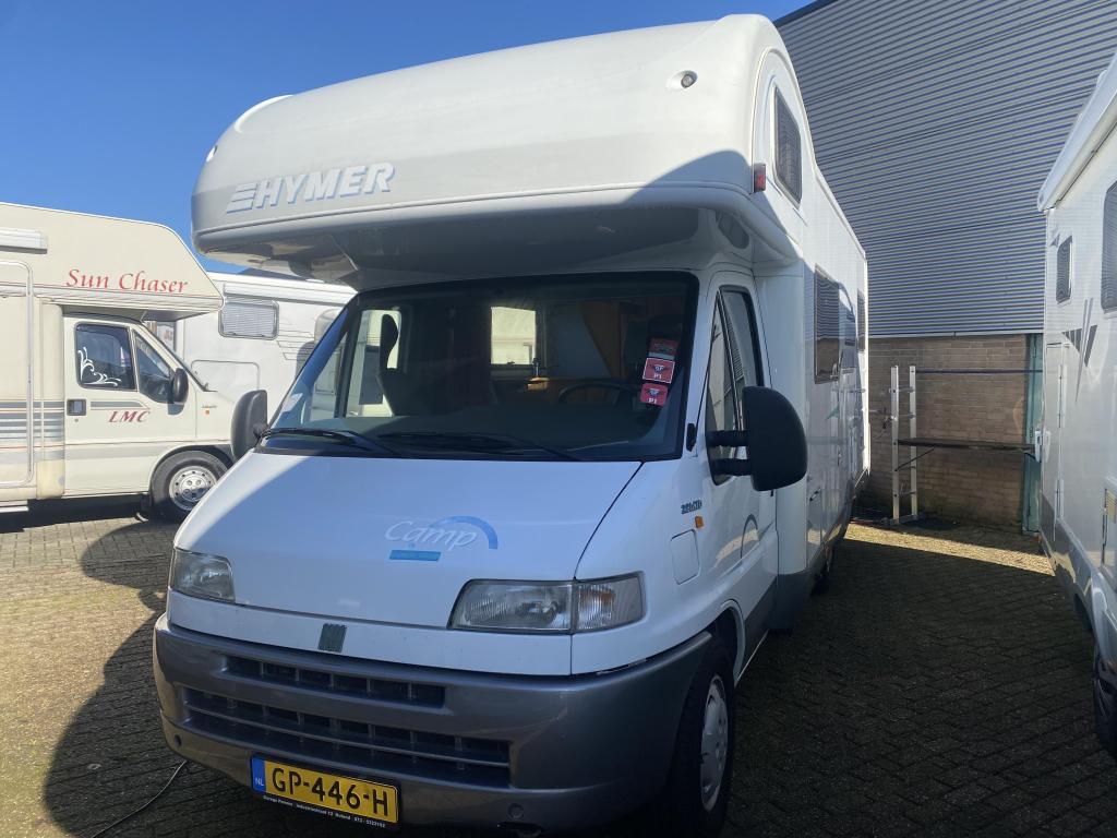 Hymer Camp 644 G 6 pers GROTE GARAGE 2,8, Caravans en Kamperen, Campers, Afzuigkap, Alkoof, Ringverwarming, Fiat