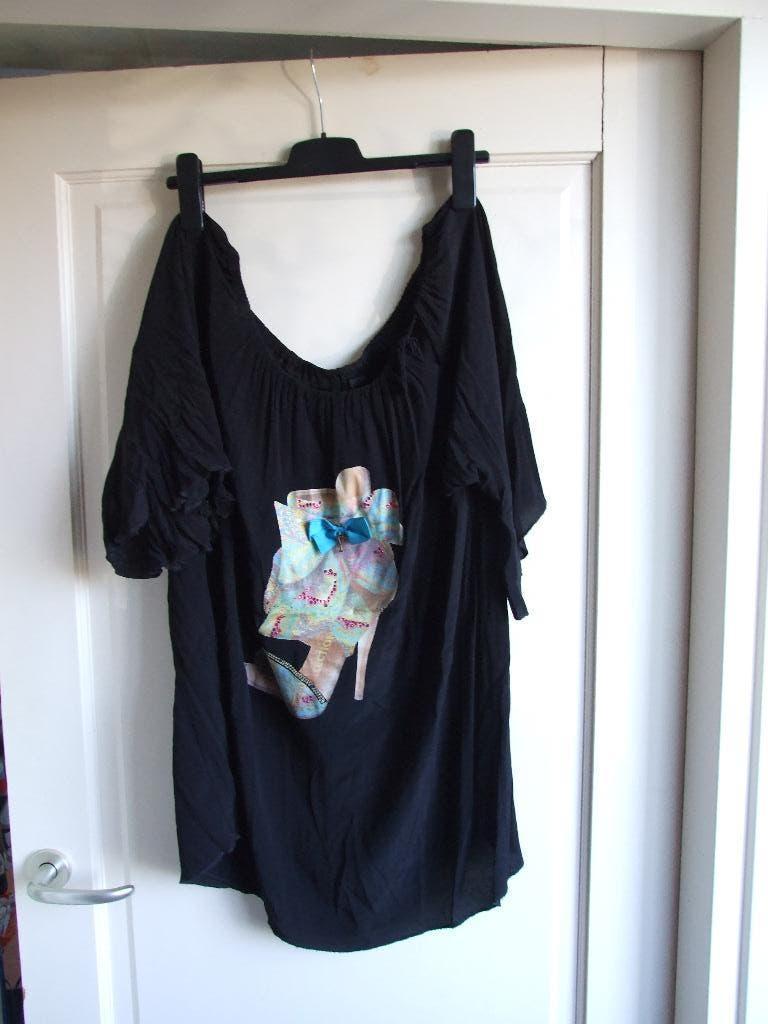 Yoek zgan zwart top met schoenafbeelding 48, Yoek, Zwart, Maat 46/48 (XL) of groter, Ophalen of Verzenden