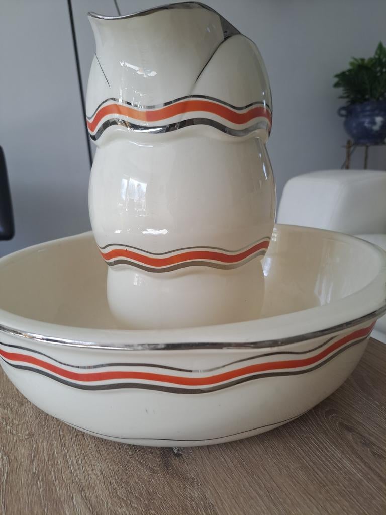 Lampetkan met assesoires ,Antiek, 1920.Crème porselein, Ophalen