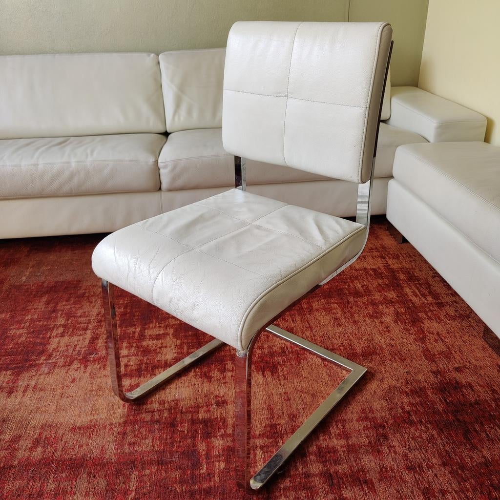 Wit leren eetkamer stoelen 4 Italiaans design merk Effezeta, Huis en Inrichting, Ophalen, Gebruikt, Leer, Design