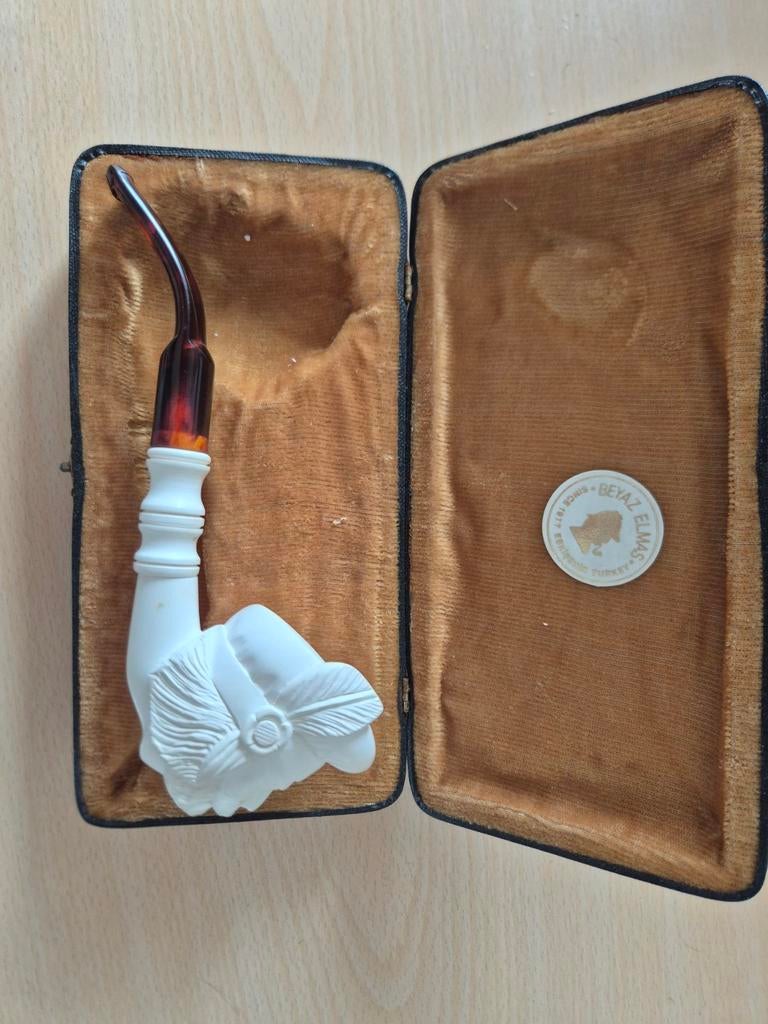 Vintage meerschuim pijp in doos, Antiek en Kunst, Ophalen of Verzenden