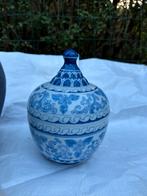 Handgeschilderde Thaise pot met deksel, blauw/wit, Ophalen of Verzenden