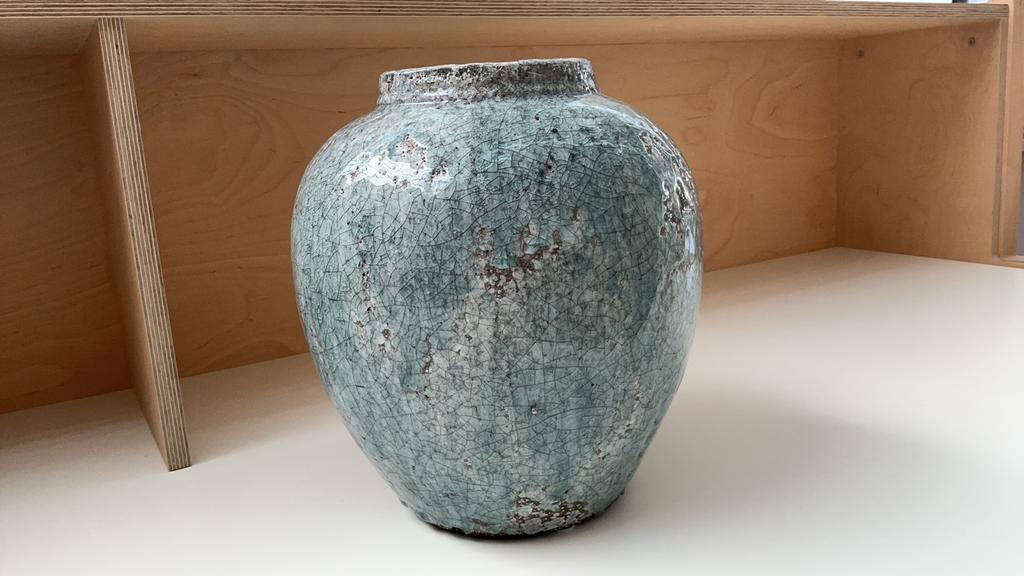 Blauwe vaas massief, Ophalen, Blauw, Aardewerk of Porselein, Zo goed als nieuw