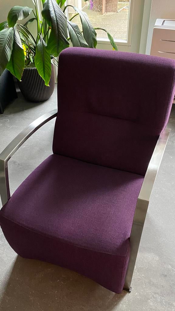 Aubergine stoel met stalen armleuningen, Ophalen, Gebruikt, Minder dan 75 cm, Metaal