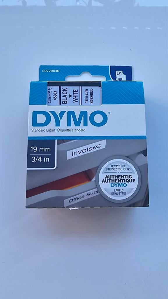 DYMO originele D1 labels | Zwarte Tekst op Wit Label | 19 mm, Ophalen of Verzenden, Nieuw, DYMO