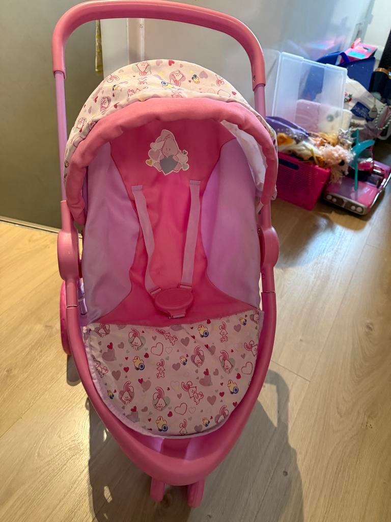 Baby Born kinderwagen roze met konijntjes, Kinderen en Baby's, Speelgoed | Poppen, Ophalen of Verzenden, Gebruikt, Babypop