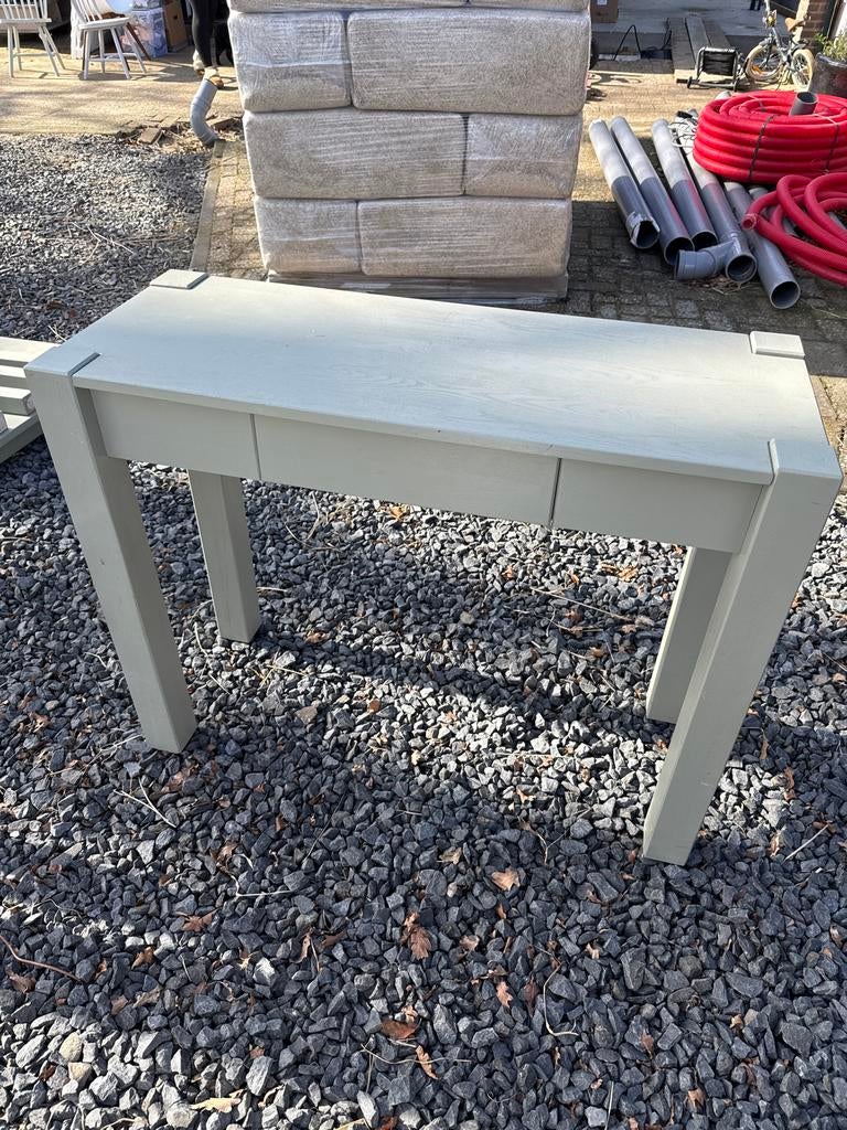 Jadegroen sidetable met lade, Huis en Inrichting, Tafels | Sidetables, Ophalen, Gebruikt, 100 tot 150 cm, Overige houtsoorten