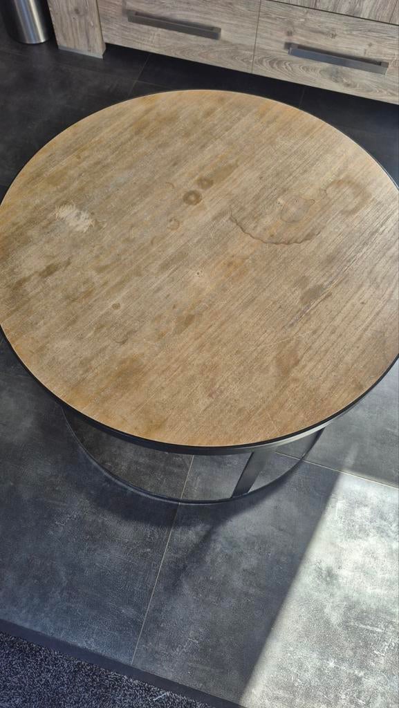 Riverdale Salontafel Rond Hout en Metaal, Huis en Inrichting, Tafels | Salontafels, Gebruikt, 50 tot 100 cm, Rond, Industrieel, Modern