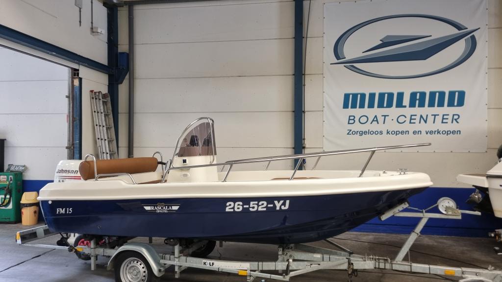 Rascala FM 15 met 40pk 4-takt EFI en trailer (zéér netjes!, Gebruikt, 30 tot 50 pk, 3 tot 6 meter, Polyester
