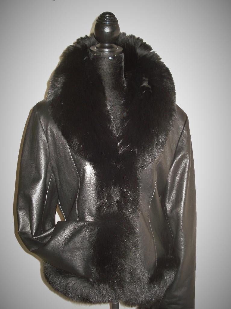 Leonardo leren jas met vossen kraag maat XL, Verzenden, Zwart, Maat 46/48 (XL) of groter, Leonardo