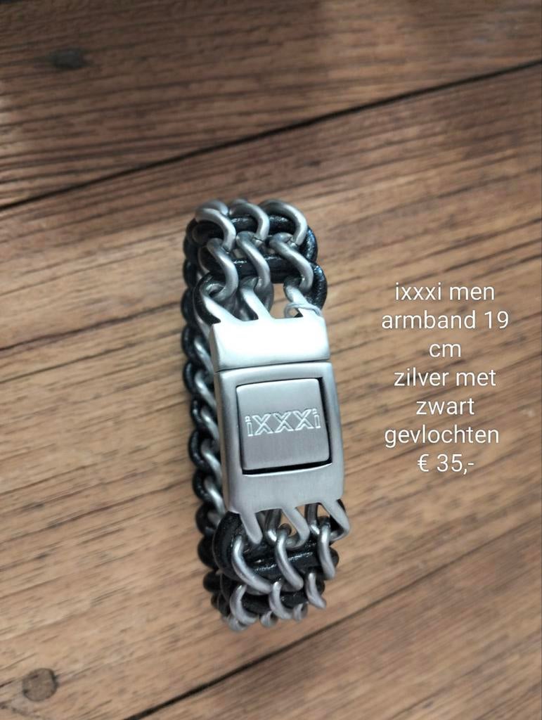 Ixxxi men armband 19 cm zilver met zwart gevlochten, Ophalen of Verzenden, Nieuw, Zwart, Staal
