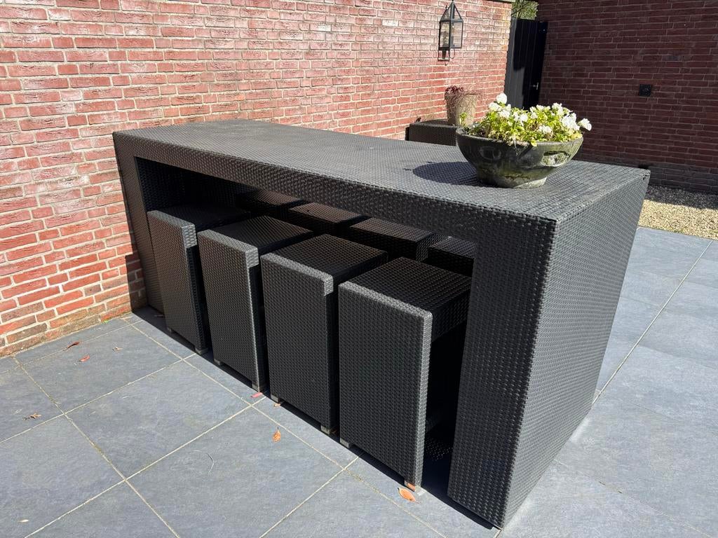 Bar set met 8 krukken, Kunststof, Ophalen of Verzenden, 90 cm of meer, Gebruikt