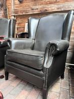 Set leren fauteuils donkerbruin zwart, Ophalen of Verzenden, Gebruikt, Leer, 75 tot 100 cm