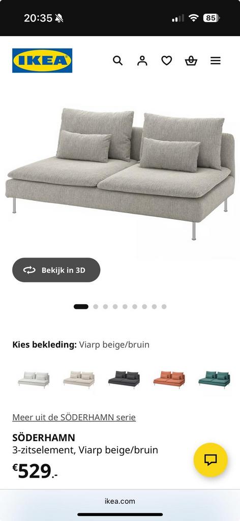 Soderhamn 3-zits element met 1 armleuning, Ophalen, Gebruikt, Driepersoons, 75 tot 100 cm