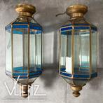 Twee vintage, Oosterse grote lantaarns, lampen, facet glas, Ophalen, Gebruikt, -, Glas