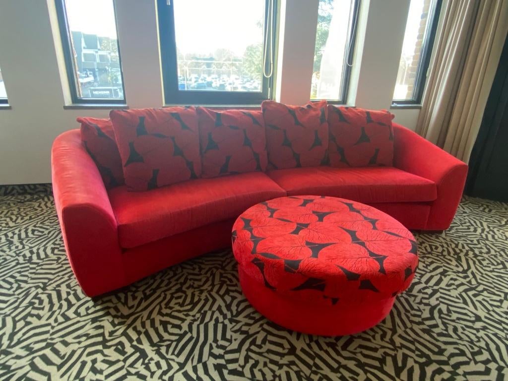 Vintage rode bank met stoel, Huis en Inrichting, Ophalen, Gebruikt, Vintage, 75 tot 100 cm