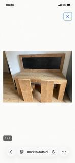 Steigerhout bureau met krijtbord + twee stoeltjes, Ophalen, Gebruikt, Overige typen