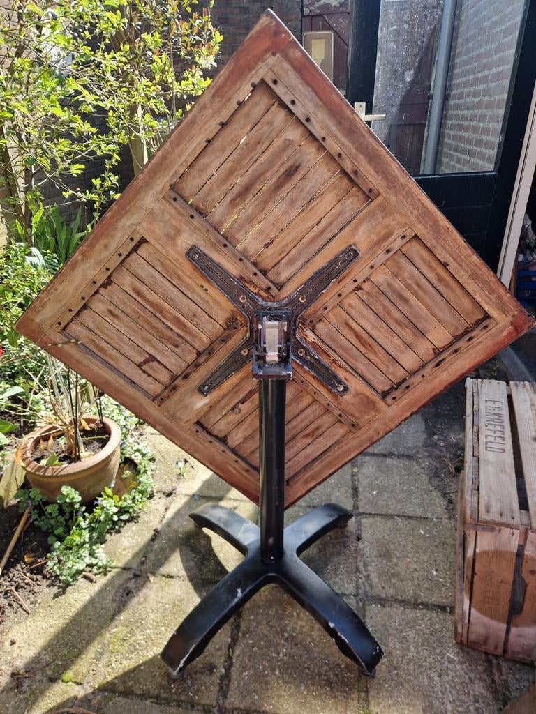 Bistro tafel 80x80 met klapbaar blad - opknapper, Ophalen, Gebruikt, Vierkant, Hout