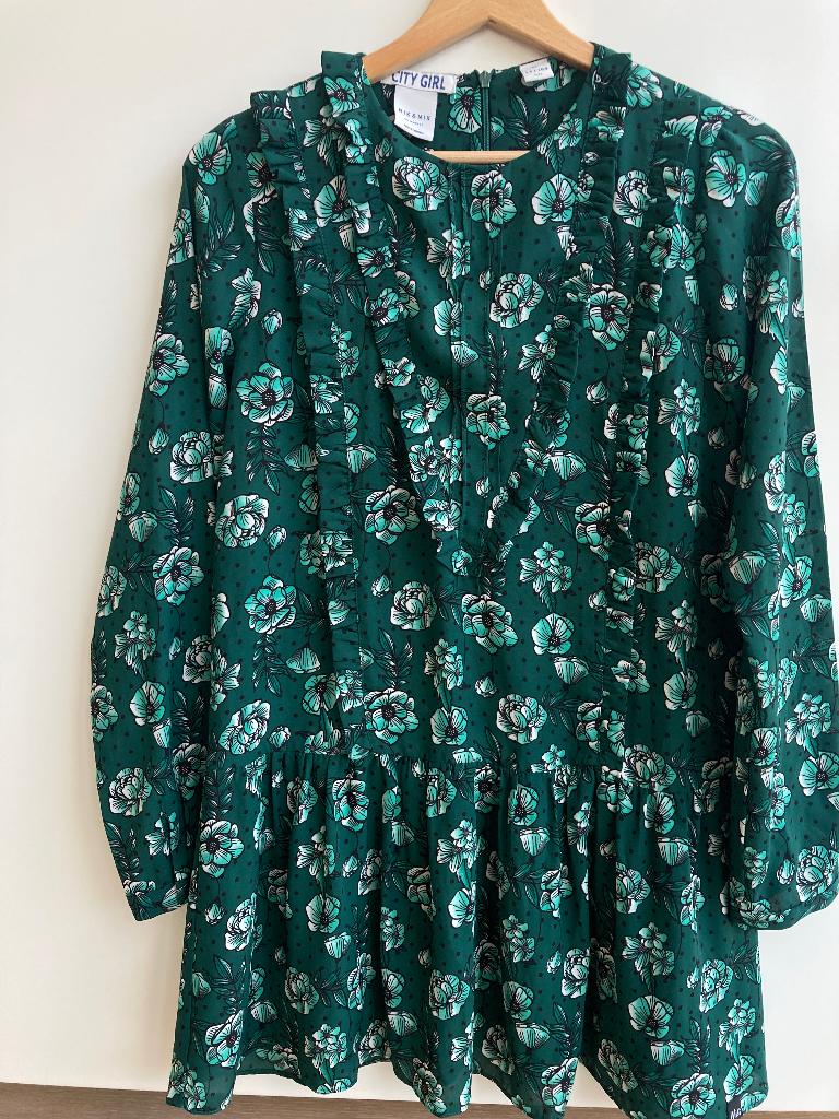 Groene jurk met bloemen van Nik & Nik  mt. 158, Kinderen en Baby's, Kinderkleding | Maat 158, Meisje, Nieuw, Nik&Nik, Ophalen of Verzenden