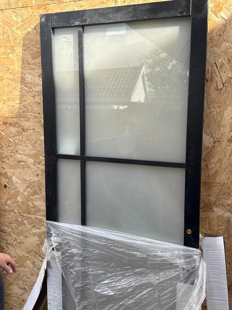 Zwarten houten opdekdeur, Doe-het-zelf en Verbouw, Deuren en Horren, Ophalen of Verzenden, Glas, Binnendeur, 200 tot 215 cm