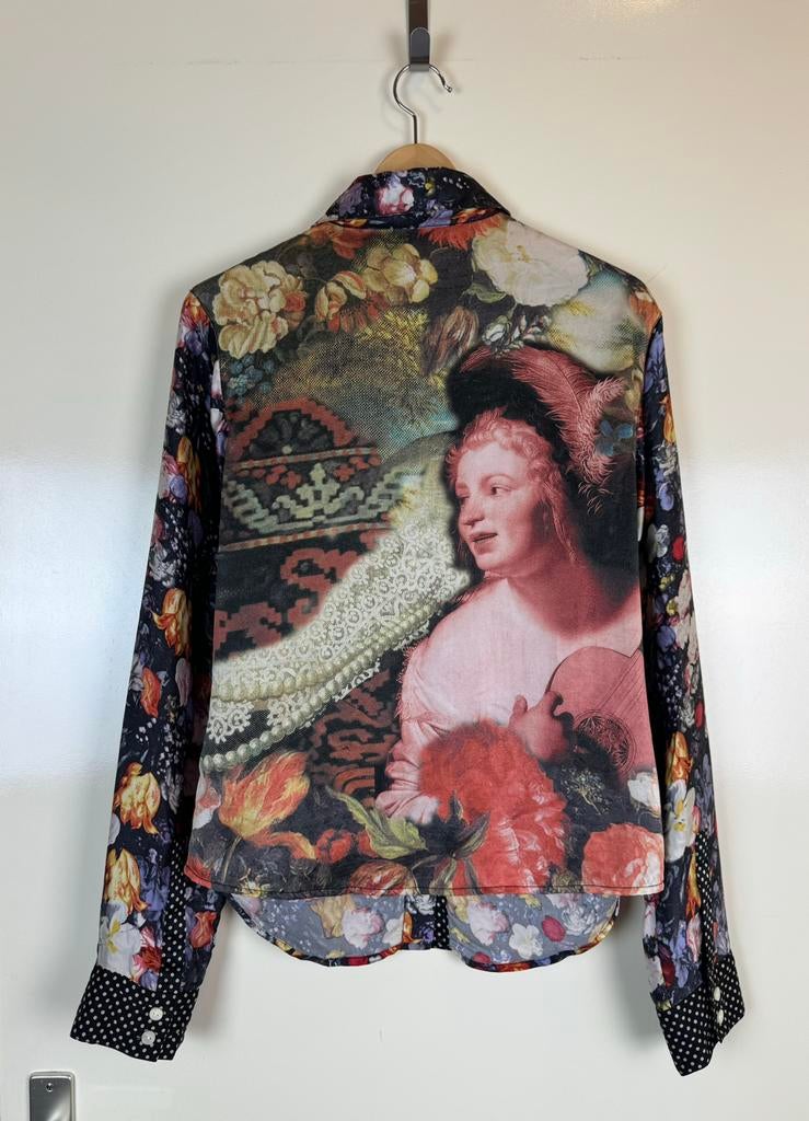 OILILY 100% Silk Zijde Shirt Blouse Renaissance Art Kunst M, Kleding | Dames, Ophalen of Verzenden, Gedragen, Maat 38/40 (M), Overige kleuren