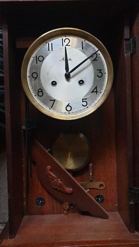 Vintage Mauthe wandklok met slinger, Ophalen of Verzenden