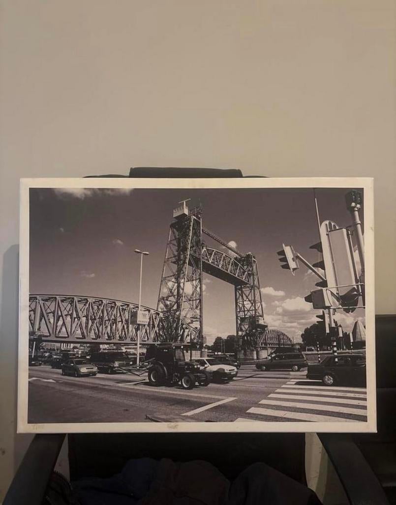 Canvas Prints Rotterdam zwart wit, Huis en Inrichting, Woonaccessoires | Schilderijen, Tekeningen en Foto's, Gebruikt, Print, 50 tot 75 cm