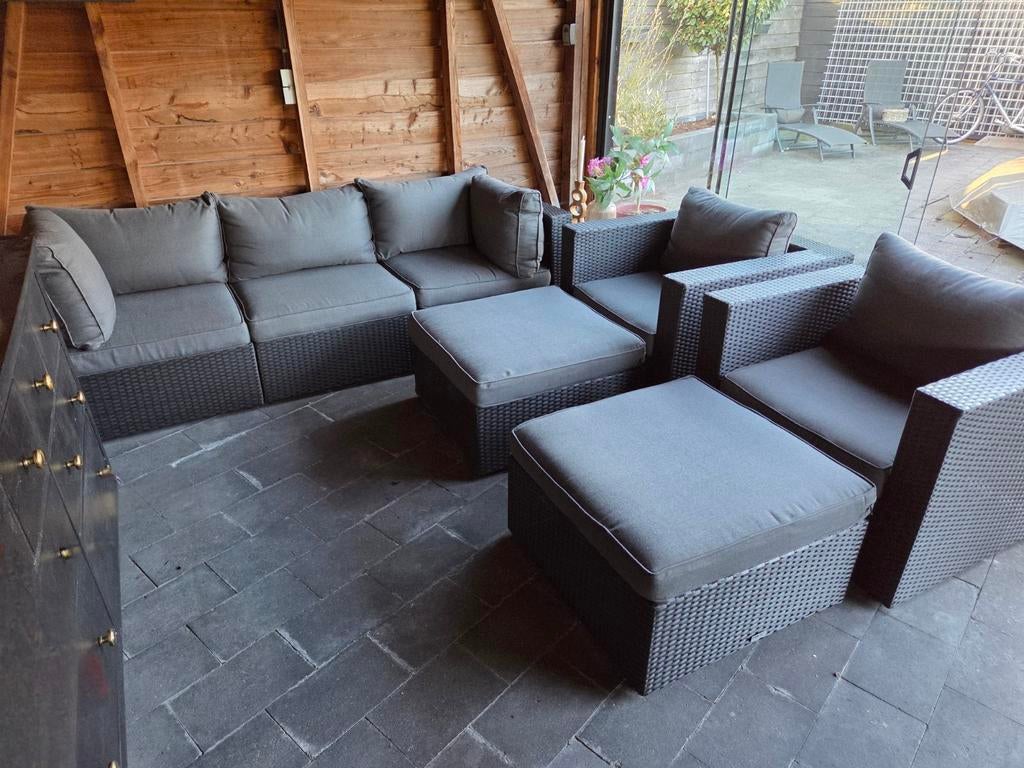 Forza loungeset – zo goed als nieuw – incl. kussens, Ophalen, Zo goed als nieuw, Wicker, Bank