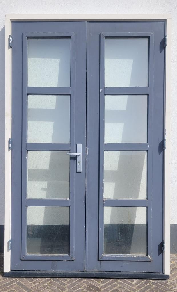 Hardhouten openslaande tuindeuren inclusief kozijn, Gebruikt, Deurkozijn, Inclusief glas, 225 cm of meer
