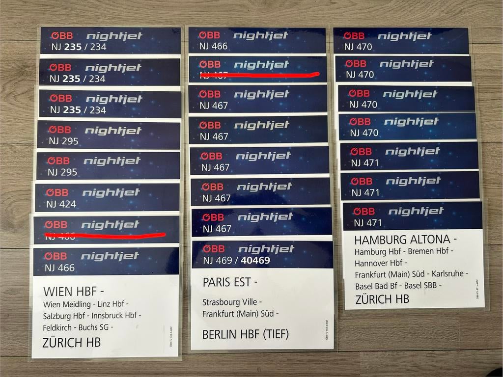 OBB Nightjet koersbordjes, Ophalen of Verzenden, Gebruikt, Overige soorten, Overige typen