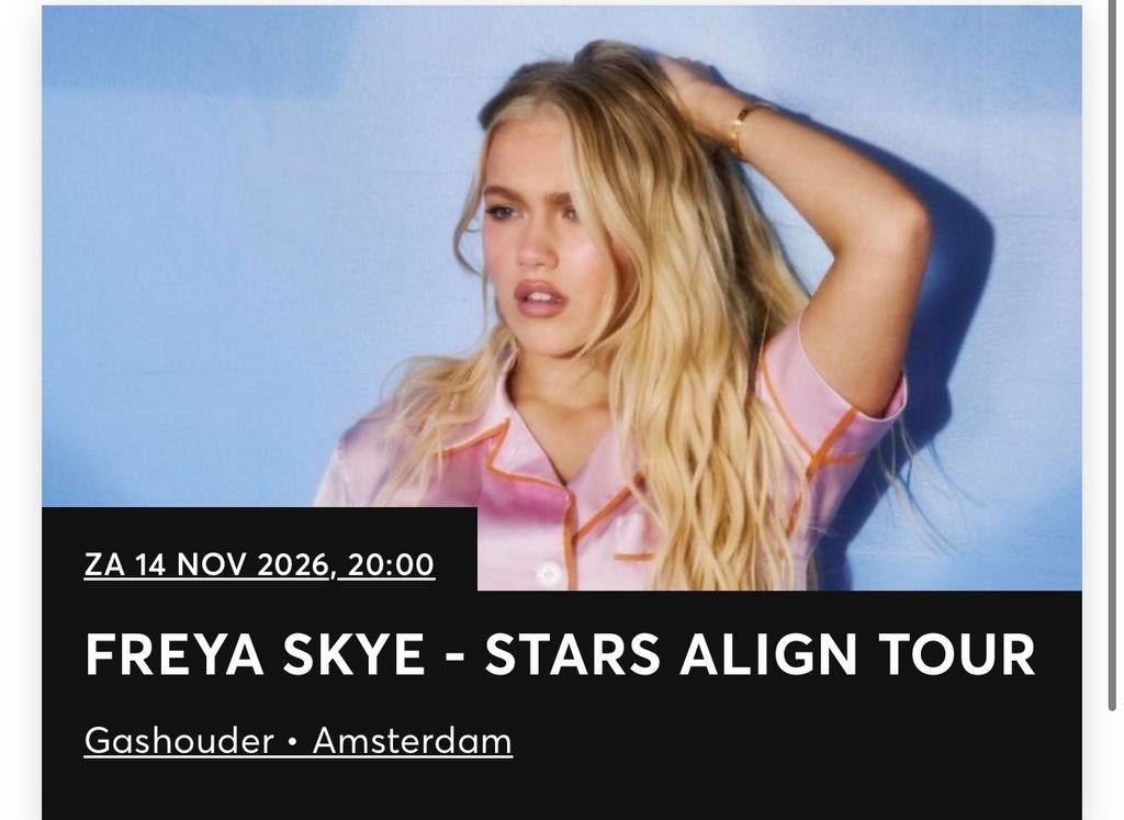 2x Freya Skye staanplaatsen - 14 nov 26 Gashouder Amsterdam, Twee personen, November