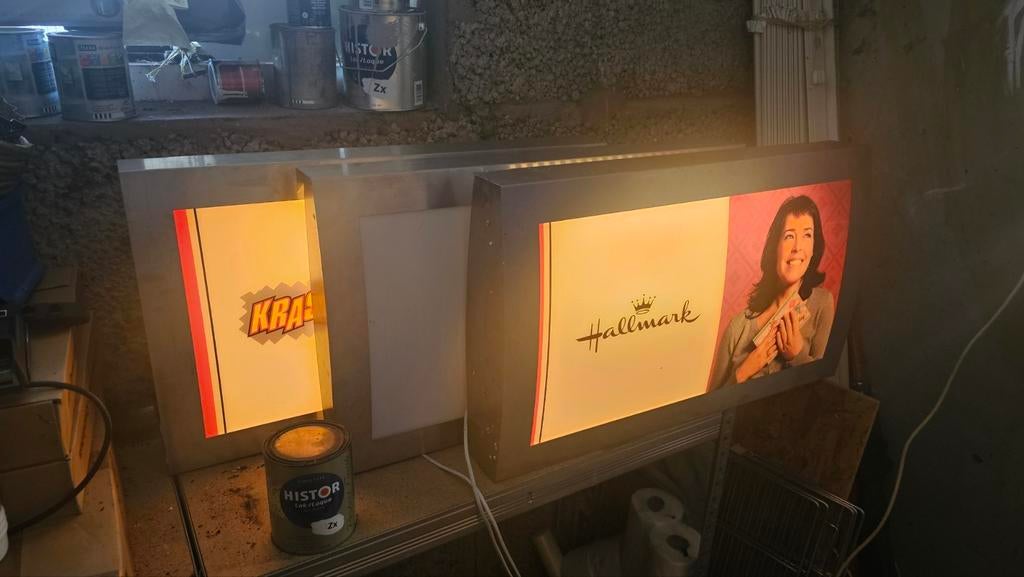 3 Lichtbakken - Reclameborden met Verlichting, Ophalen, Gebruikt, Reclame, Industrieel, Vintage