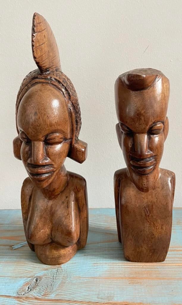 Afrikaanse houten beelden man & vrouw, Ophalen of Verzenden