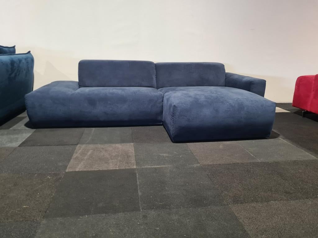 Nieuwe moderne hoekbank loungebank blauw structuurstof, Huis en Inrichting, Banken | Bankstellen, Ophalen of Verzenden, Nieuw