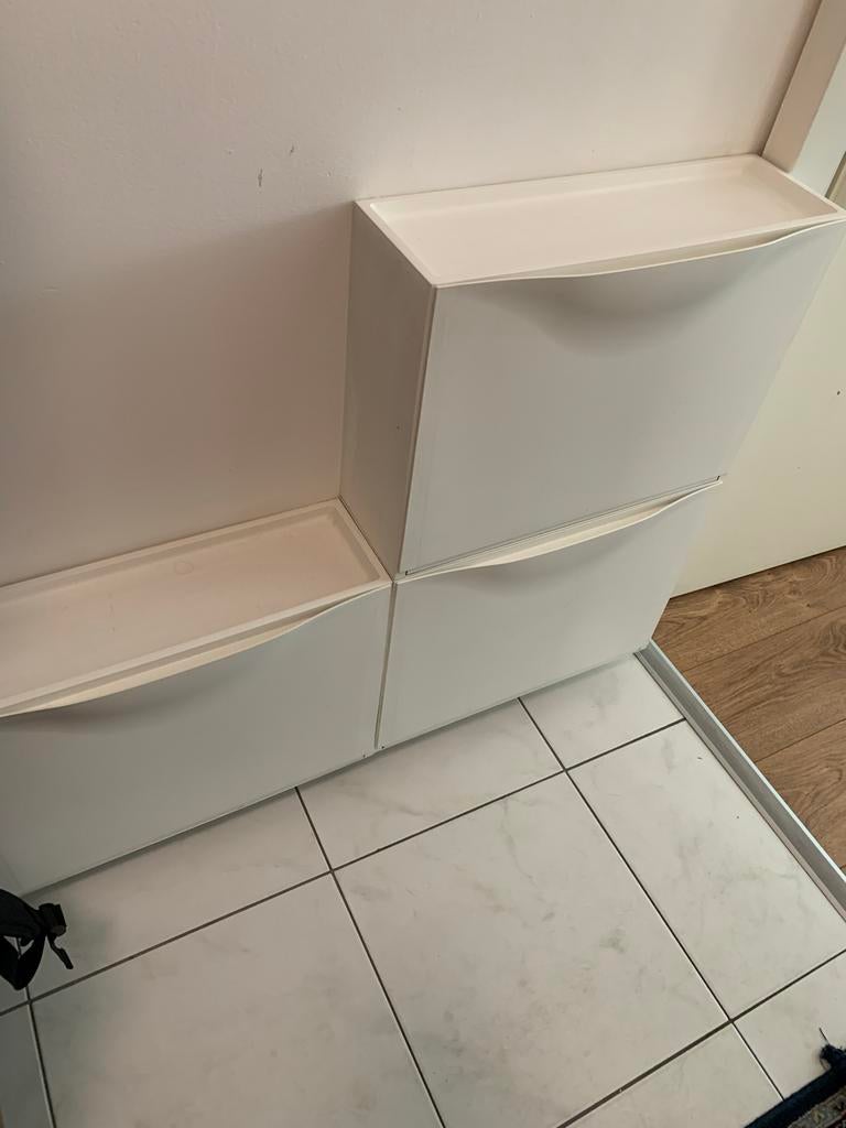 Witte schoenenkast met 2 vakken - IKEA BISSA, Ophalen of Verzenden, Gebruikt
