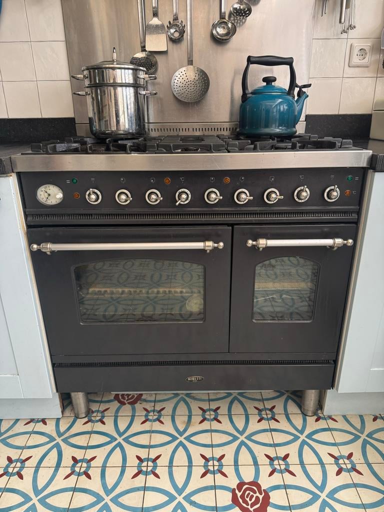 Boretti gasfornuis met dubbele oven, RVS achterplaat en afzu, Witgoed en Apparatuur, Ophalen, Gebruikt, 60 cm of meer, Gas